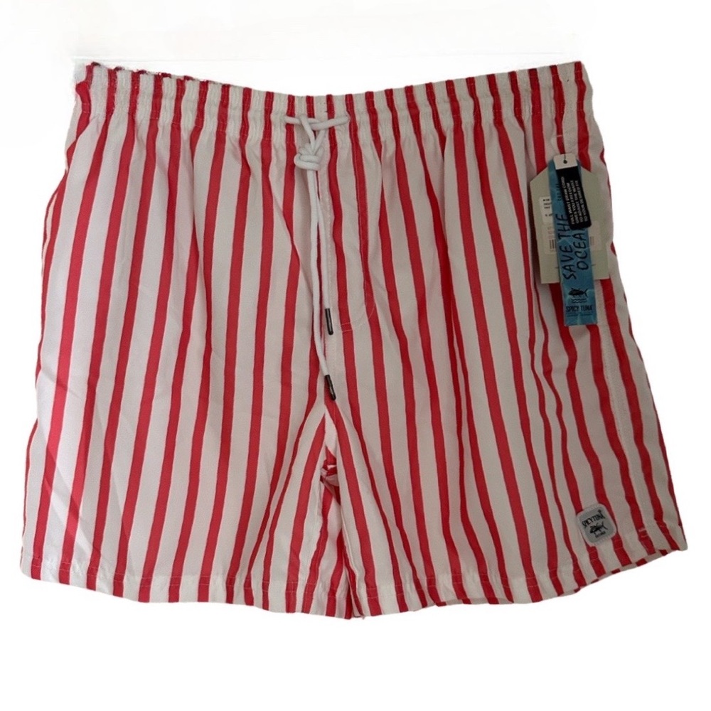 NWT Spicy Tuna Men's Red Striped Swimsuit, Size XL